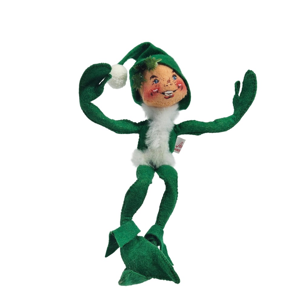 Annalee Mobilitee Dolls Green Felt Christmas Elf Vintage 1957 Poseable Pixie 7in